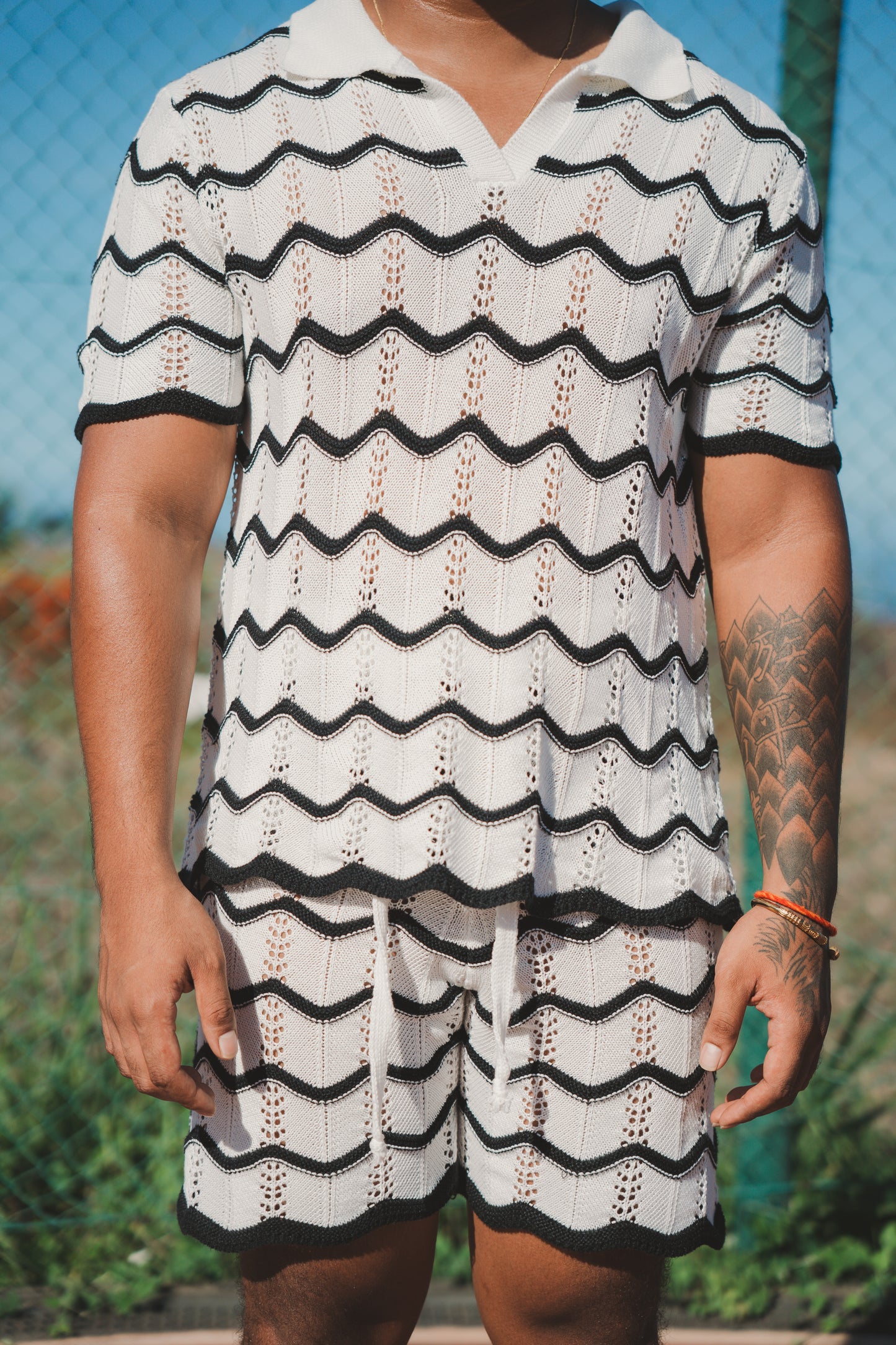 ENSEMBLE TRICOT MOTIF ONDULÉ