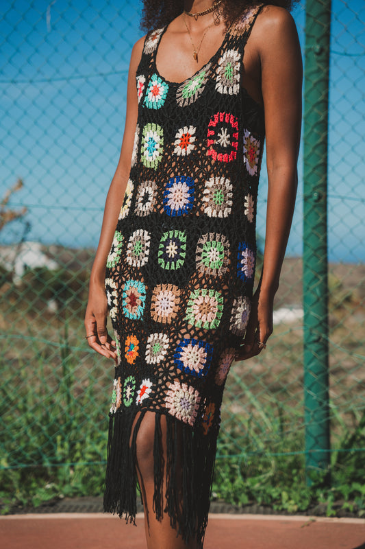 ROBE FRANGE CROCHET MOTIF COLORÉ